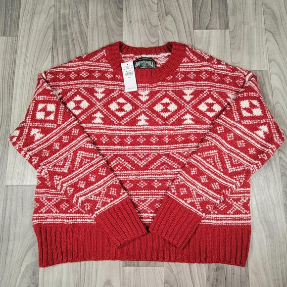 American Eagle Sweater Womens S Fair Isle Snowdrift Knit Red White NWT - Picture 12 of 12